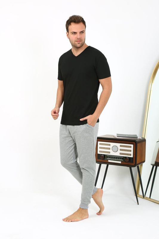 Moda Çizgi Erkek Pamuk Tek Alt Pijama Gri 27551 - 1