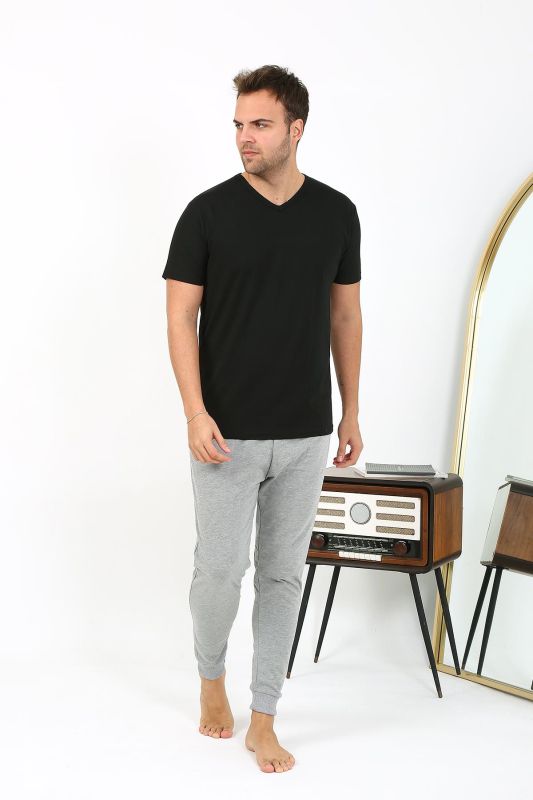 Moda Çizgi Erkek Pamuk Tek Alt Pijama Gri 27551 - 4