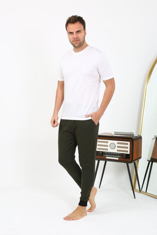 Moda Çizgi Erkek Pamuk Tek Alt Pijama Haki 27551 - 1