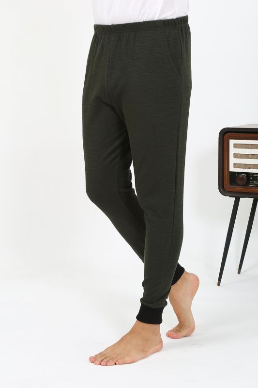 Moda Çizgi Erkek Pamuk Tek Alt Pijama Haki 27551 - 4