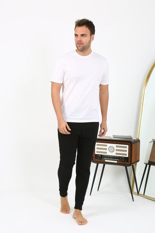 Moda Çizgi Erkek Pamuk Tek Alt Pijama Siyah 27551 - 3