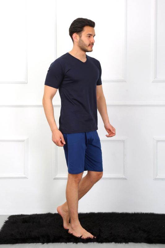 Moda Çizgi Erkek Penye 3'lü Lacivert V Yaka Pijama Takımı 6822 - 4