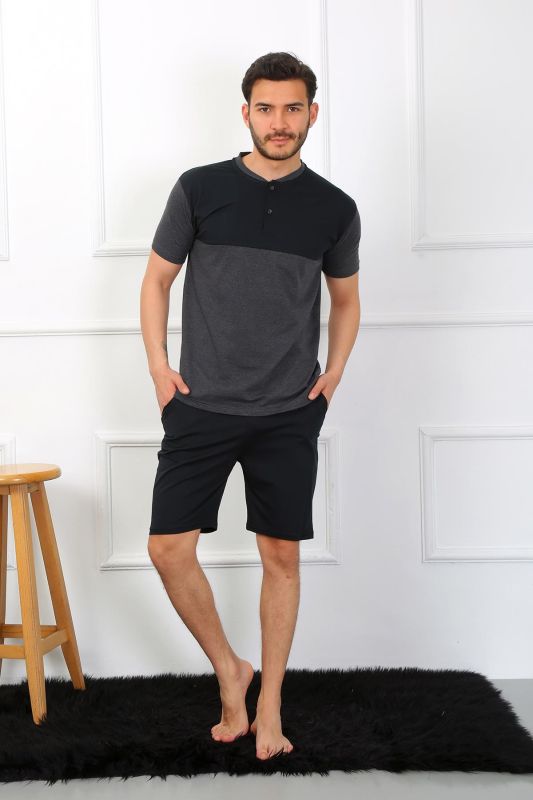 Moda Çizgi Erkek Penye 3'lü Parçalı Pijama Takımı Antrasit 6823 - 2