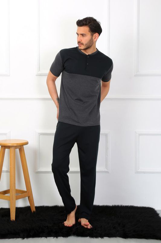 Moda Çizgi Erkek Penye 3'lü Parçalı Pijama Takımı Antrasit 6823 - 3