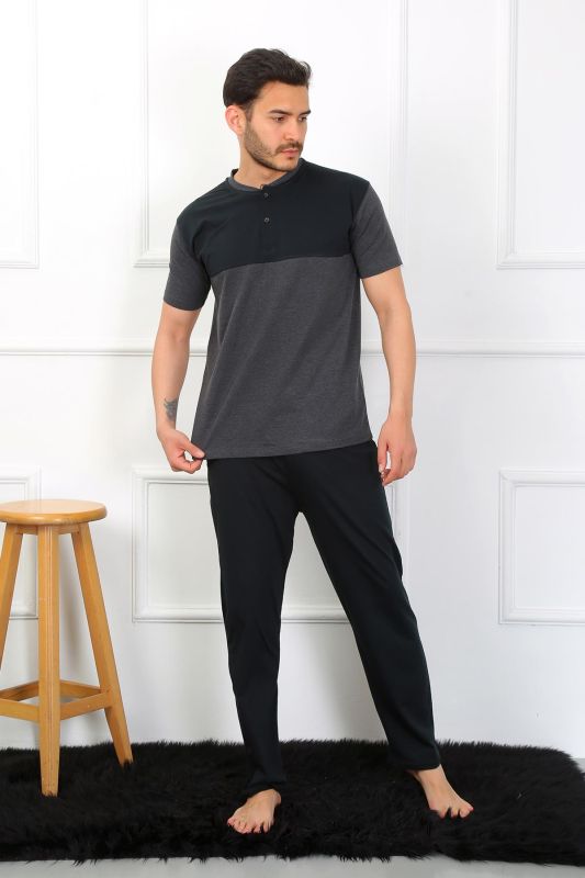 Moda Çizgi Erkek Penye 3'lü Parçalı Pijama Takımı Antrasit 6823 - 5