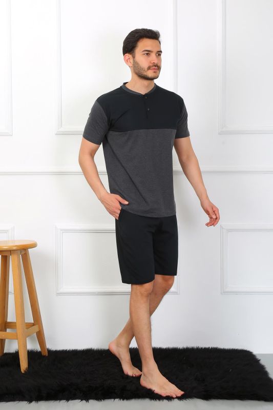 Moda Çizgi Erkek Penye 3'lü Parçalı Pijama Takımı Antrasit 6823 - 6