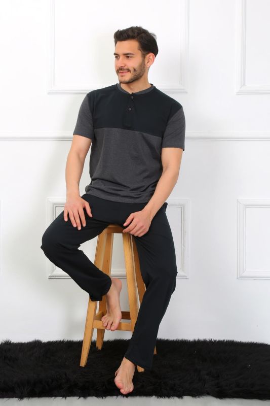 Moda Çizgi Erkek Penye 3'lü Parçalı Pijama Takımı Antrasit 6823 - 9