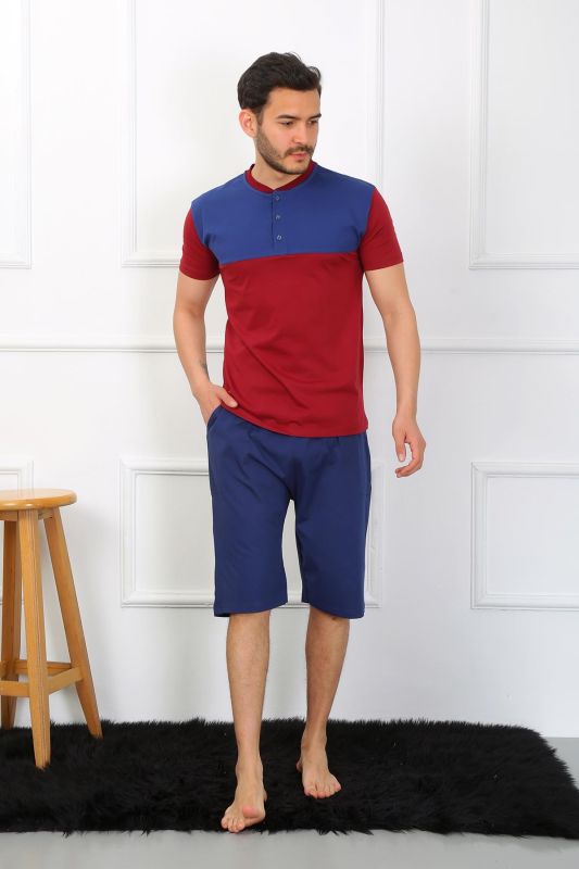 Moda Çizgi Erkek Penye 3'lü Parlamentmavi Parçalı Pijama Takımı 6823 - 2