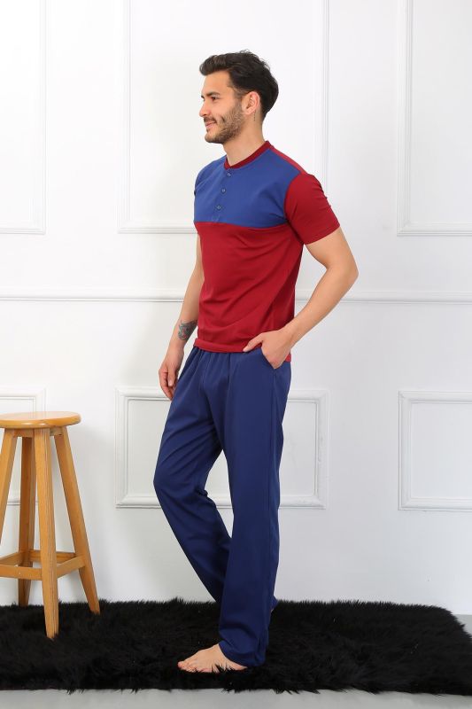 Moda Çizgi Erkek Penye 3'lü Parlamentmavi Parçalı Pijama Takımı 6823 - 3
