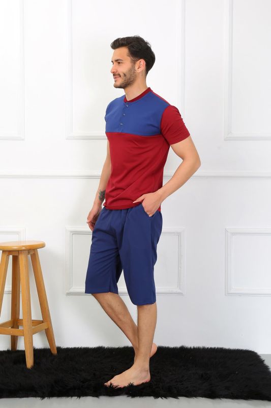 Moda Çizgi Erkek Penye 3'lü Parlamentmavi Parçalı Pijama Takımı 6823 - 6