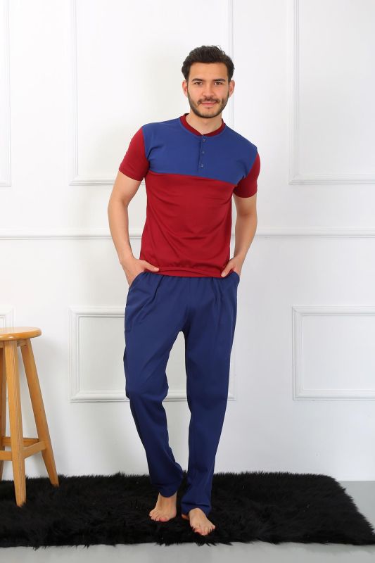 Moda Çizgi Erkek Penye 3'lü Parlamentmavi Parçalı Pijama Takımı 6823 - 7