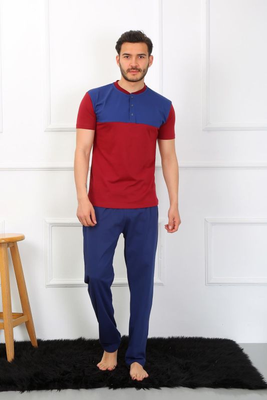Moda Çizgi Erkek Penye 3'lü Parlamentmavi Parçalı Pijama Takımı 6823 - 8