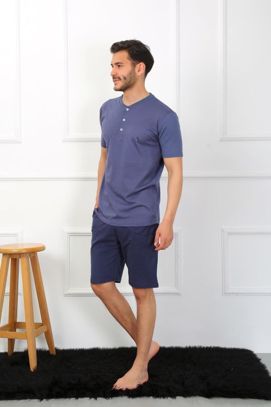 Moda Çizgi Erkek Penye 3'lü Pijama Takımı İndigo 6824 - 2