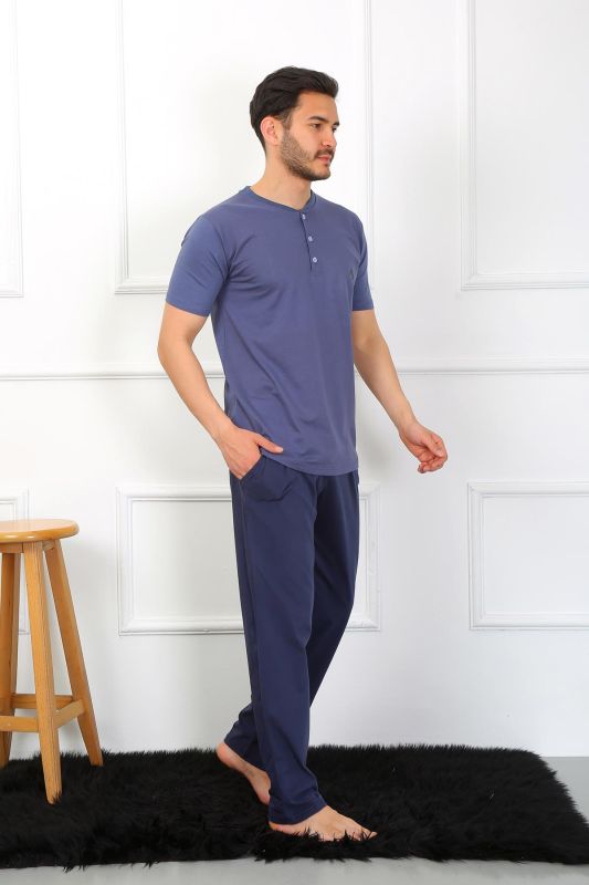 Moda Çizgi Erkek Penye 3'lü Pijama Takımı İndigo 6824 - 3