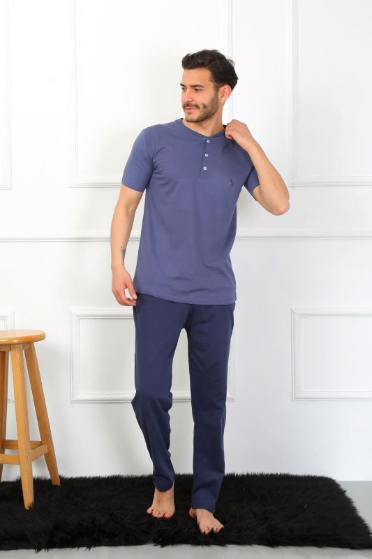 Moda Çizgi Erkek Penye 3'lü Pijama Takımı İndigo 6824 - 4