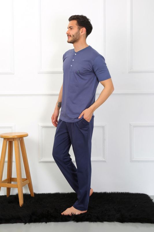 Moda Çizgi Erkek Penye 3'lü Pijama Takımı İndigo 6824 - 5