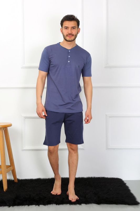 Moda Çizgi Erkek Penye 3'lü Pijama Takımı İndigo 6824 - 6