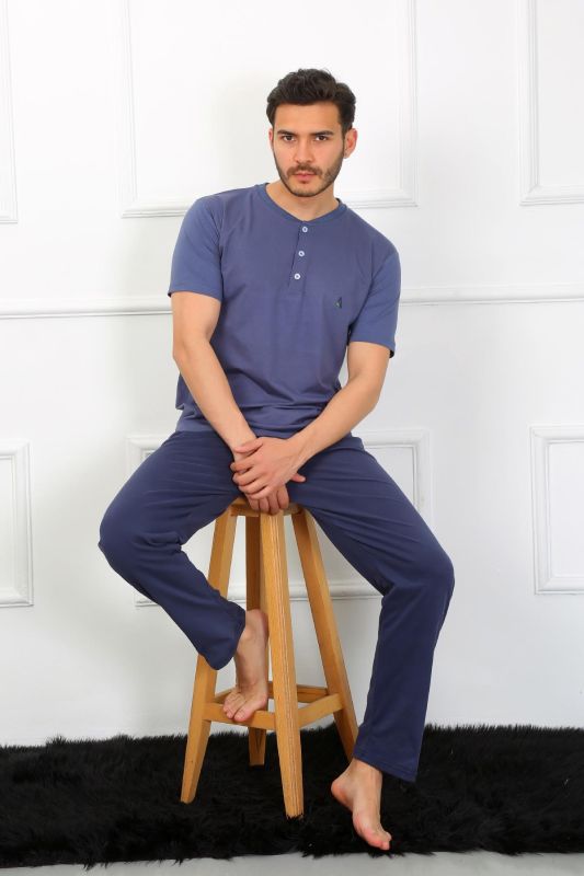 Moda Çizgi Erkek Penye 3'lü Pijama Takımı İndigo 6824 - 7
