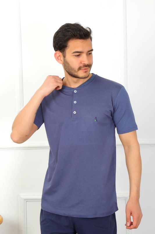 Moda Çizgi Erkek Penye 3'lü Pijama Takımı İndigo 6824 - 8