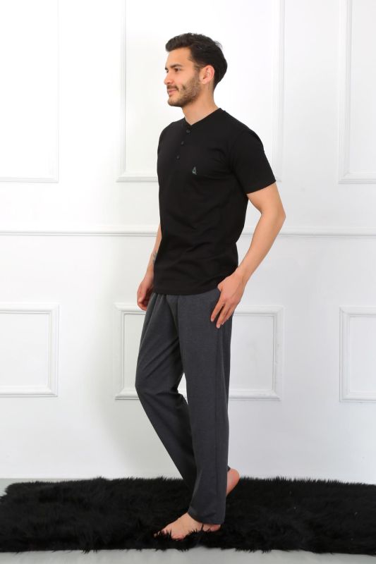 Moda Çizgi Erkek Penye 3'lü Siyah Pijama Takımı 6824 - 3