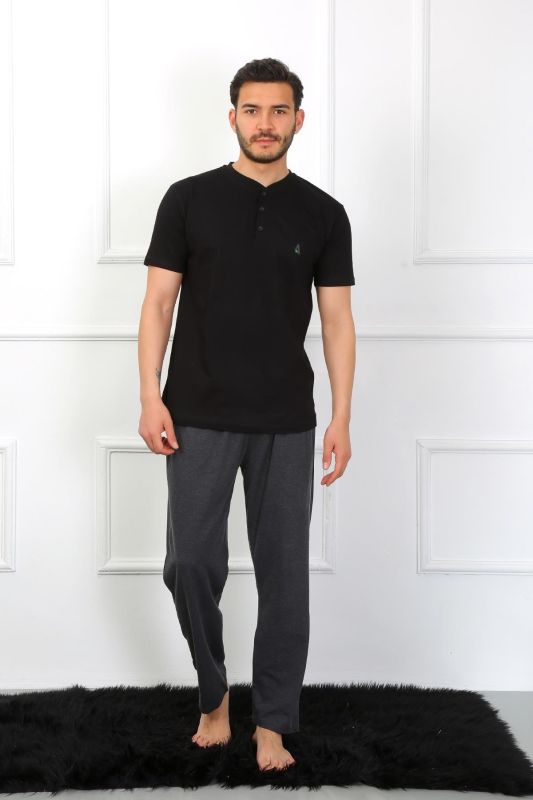Moda Çizgi Erkek Penye 3'lü Siyah Pijama Takımı 6824 - 6