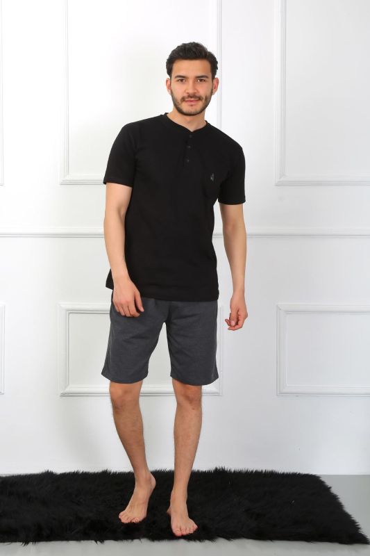 Moda Çizgi Erkek Penye 3'lü Siyah Pijama Takımı 6824 - 8