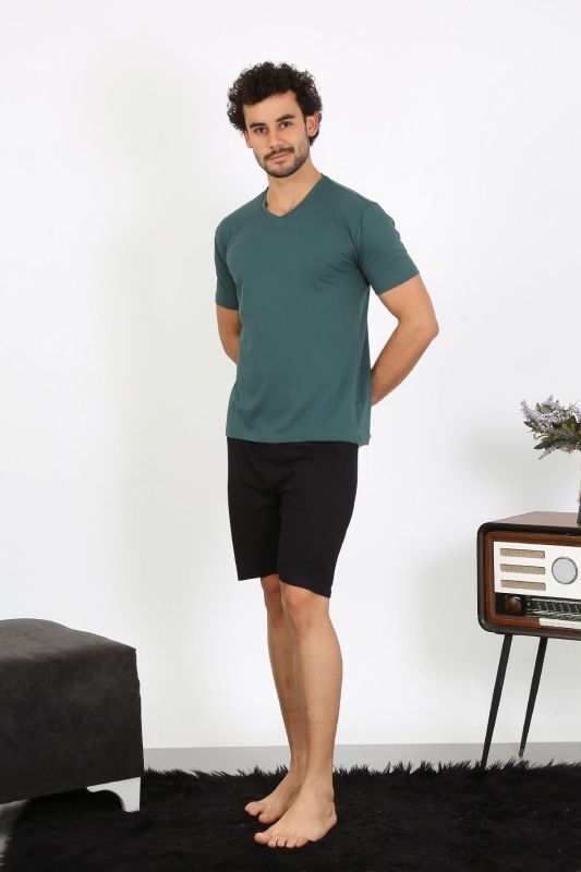 moda çizgi Erkek Penye Petrol Rengi 3'lü Pijama Takımı 6848 - 2