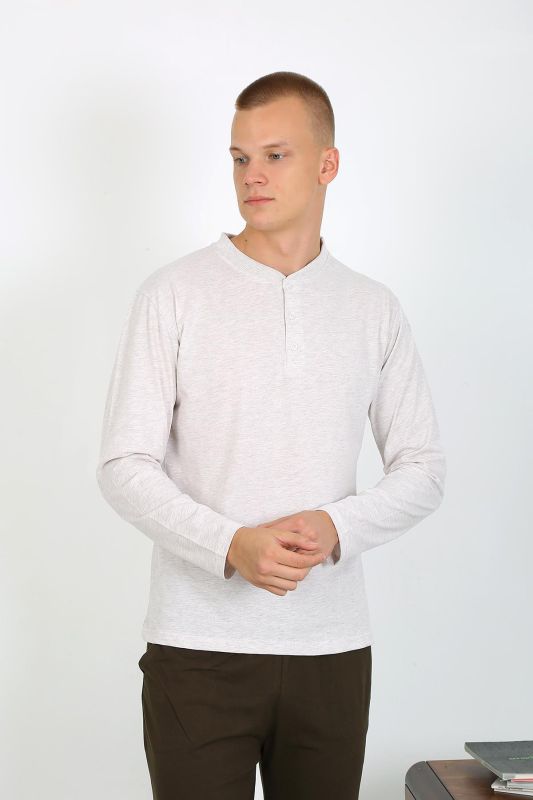 Moda Çizgi Erkek Penye Uzun Kol Pijama Takımı 6860 Ekru - 2