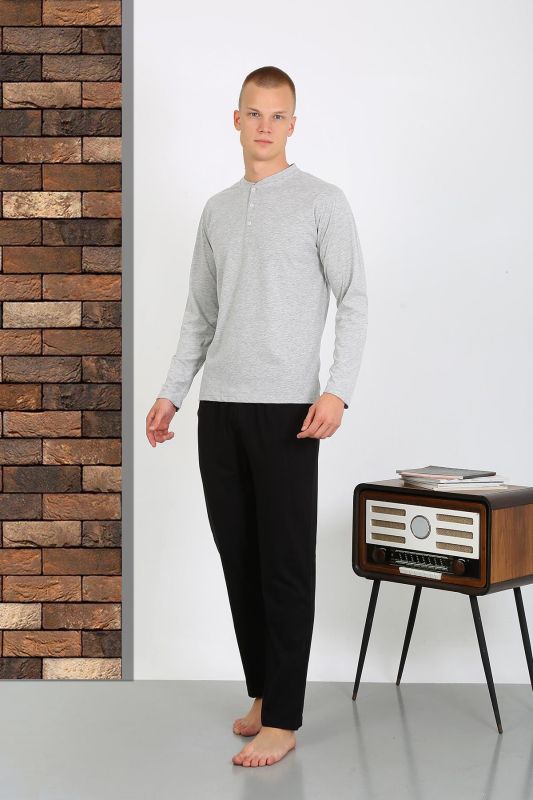 Moda Çizgi Erkek Penye Uzun Kol Pijama Takımı 6860 GRİ - 1