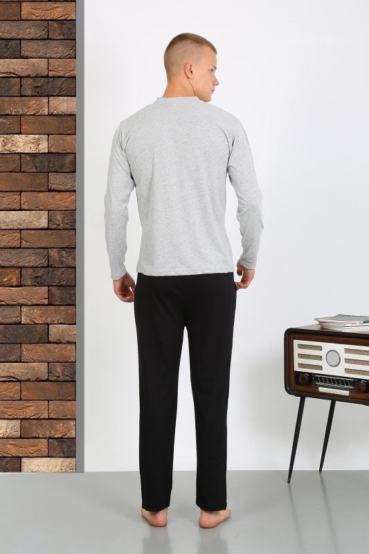 Moda Çizgi Erkek Penye Uzun Kol Pijama Takımı 6860 GRİ - 6