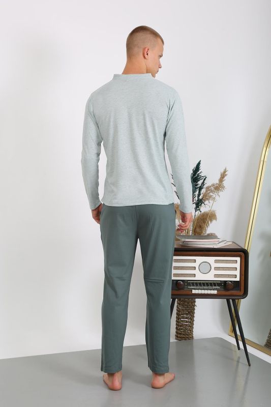 Moda Çizgi Erkek Penye Uzun Kol Pijama Takımı 6860 Su Yeşili - 3