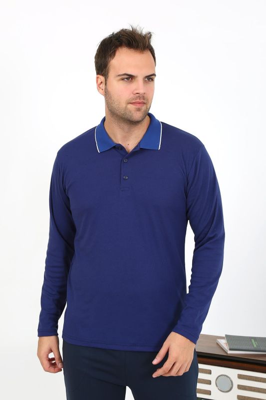 Moda Çizgi Erkek Polo Yaka Uzun Kol Penye Pijama Takımı Gri 6865 - 4