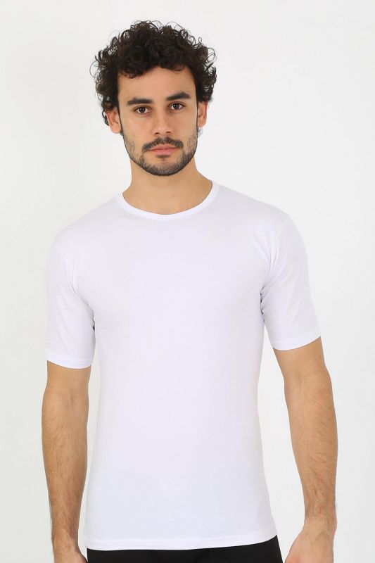 Moda Çizgi Erkek Sıfır Yaka Likralı Beyaz T-Shirt 65710 - 1