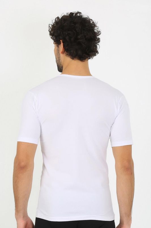 Moda Çizgi Erkek Sıfır Yaka Likralı Beyaz T-Shirt 65710 - 2