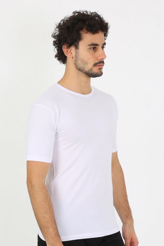 Moda Çizgi Erkek Sıfır Yaka Likralı Beyaz T-Shirt 65710 - 3