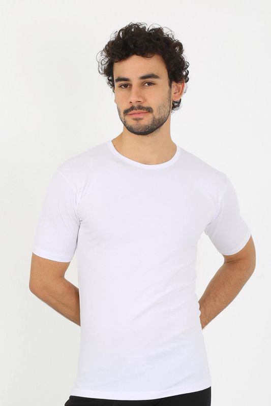 Moda Çizgi Erkek Sıfır Yaka Likralı Beyaz T-Shirt 65710 - 4