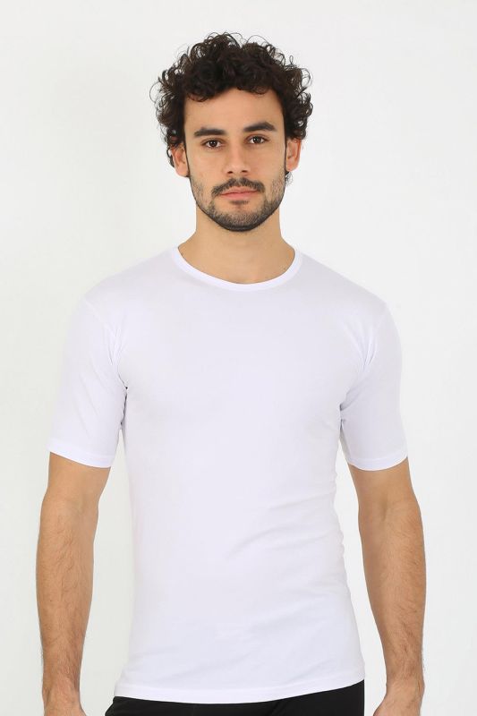 Moda Çizgi Erkek Sıfır Yaka Likralı Beyaz T-Shirt 65710 - 5
