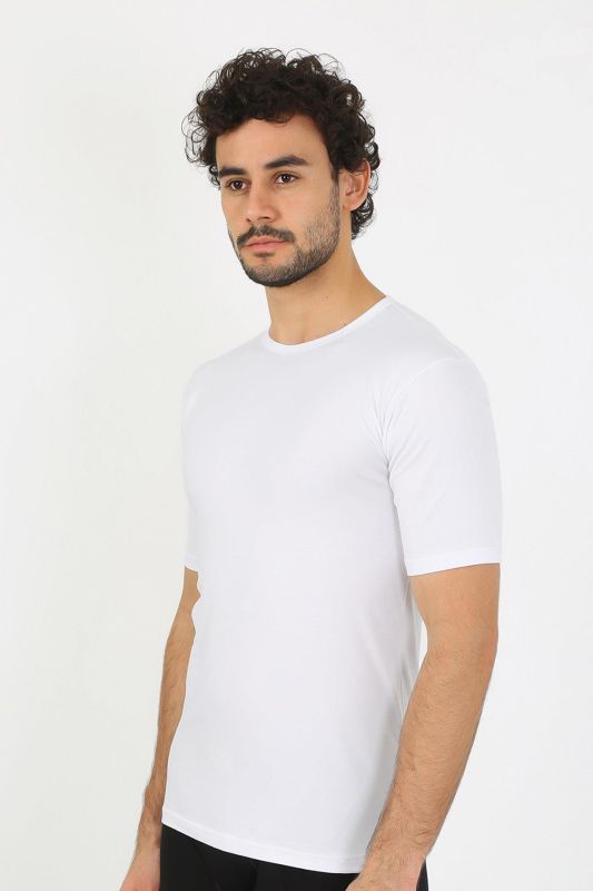 Moda Çizgi Erkek Sıfır Yaka Likralı Beyaz T-Shirt 65710 - 6