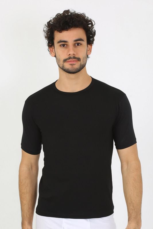 Moda Çizgi Erkek Sıfır Yaka Likralı Siyah T-Shirt 65710 - 2