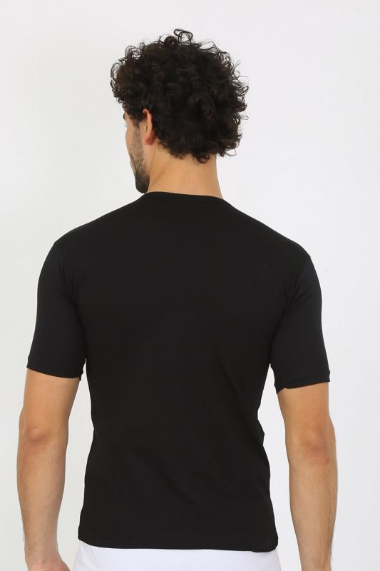 Moda Çizgi Erkek Sıfır Yaka Likralı Siyah T-Shirt 65710 - 3