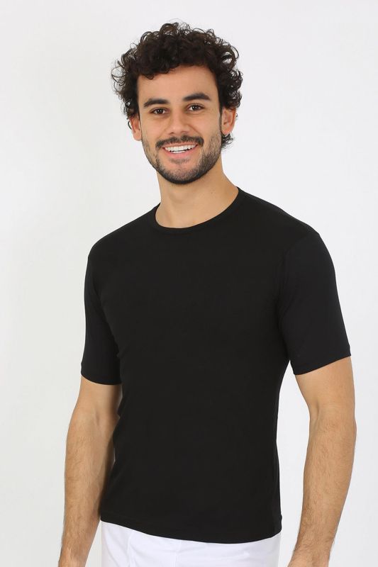 Moda Çizgi Erkek Sıfır Yaka Likralı Siyah T-Shirt 65710 - 4