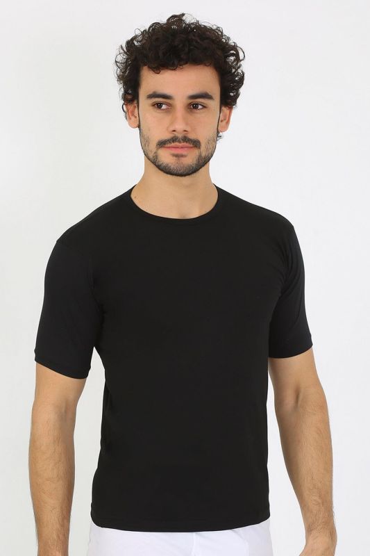 Moda Çizgi Erkek Sıfır Yaka Likralı Siyah T-Shirt 65710 - 5