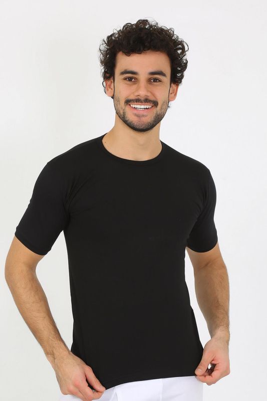 Moda Çizgi Erkek Sıfır Yaka Likralı Siyah T-Shirt 65710 - 6