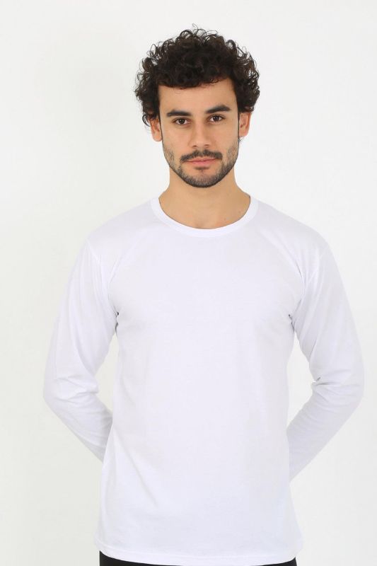 Moda Çizgi Erkek Sıfır Yaka Uzun Kol Beyaz Fanila 6590 - 1