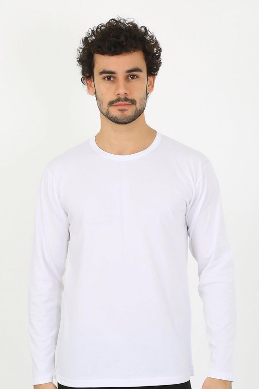 Moda Çizgi Erkek Sıfır Yaka Uzun Kol Beyaz Fanila 6590 - 3