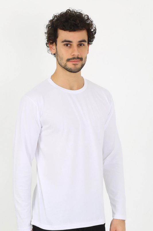 Moda Çizgi Erkek Sıfır Yaka Uzun Kol Beyaz Fanila 6590 - 4