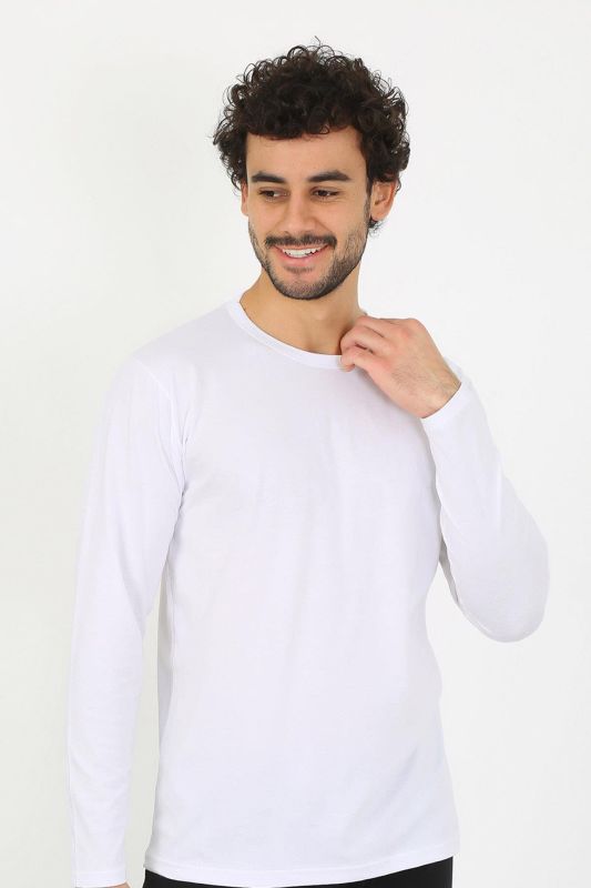Moda Çizgi Erkek Sıfır Yaka Uzun Kol Beyaz Fanila 6590 - 5