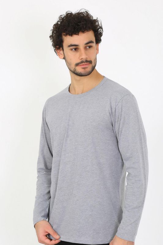 Moda Çizgi Erkek Sıfır Yaka Uzun Kol Gri Fanila 6590 - 3