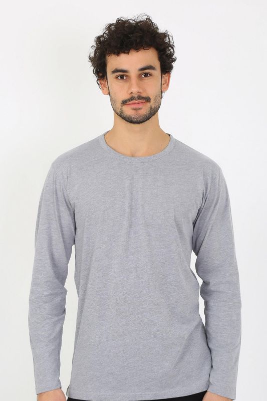 Moda Çizgi Erkek Sıfır Yaka Uzun Kol Gri Fanila 6590 - 4