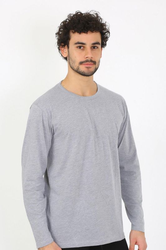 Moda Çizgi Erkek Sıfır Yaka Uzun Kol Gri Fanila 6590 - 5